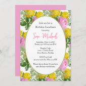 ヴィンテージイエローアンドピンクローズ誕生日ランチ 招待状 (正面/裏面)