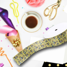 ヴィンテージイエローウォーターカラーイースターバニーパターン サテンリボン