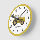ヴィンテージイエローウォーターカラーファームトラクタ   ラウンド壁時計 (傾斜)