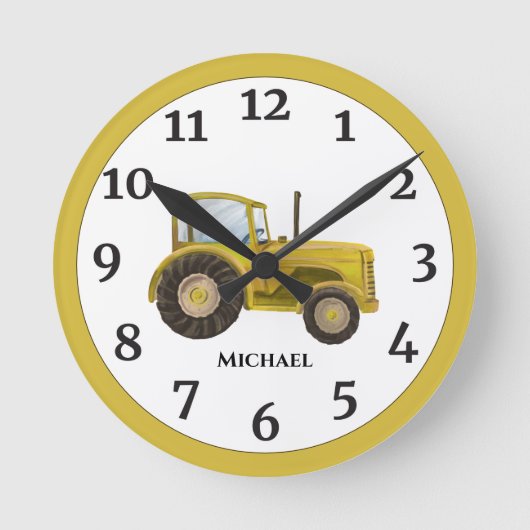 ヴィンテージイエローウォーターカラーファームトラクタ   ラウンド壁時計 (正面)