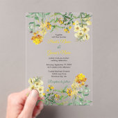 ヴィンテージイエローウォーター色フローラボタニッ結婚クス アクリル招待状 (インサイチュ (ポータブル))