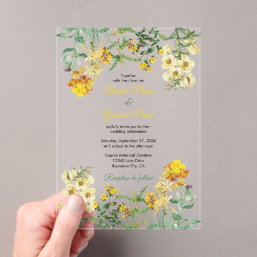 ヴィンテージイエローウォーター色フローラボタニッ結婚クス アクリル招待状 (インサイチュ (ポータブル))