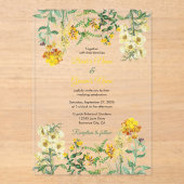ヴィンテージイエローウォーター色フローラボタニッ結婚クス アクリル招待状 (正面)