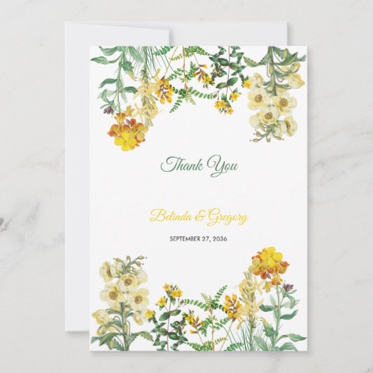 ヴィンテージイエローウォーター色フローラボタニッ結婚クス サンキューカード (正面)