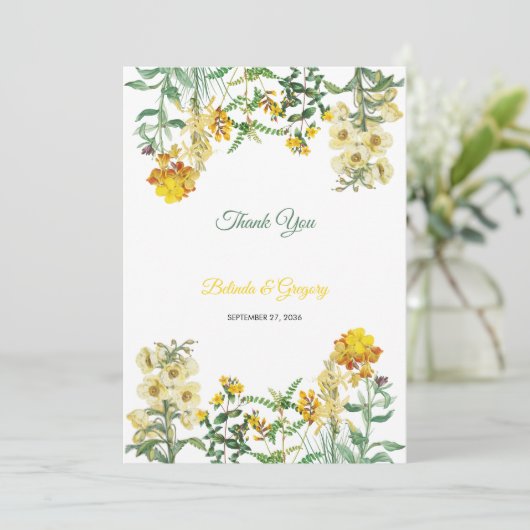 ヴィンテージイエローウォーター色フローラボタニッ結婚クス サンキューカード (スタンド正面)