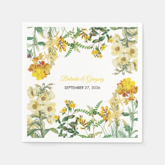 ヴィンテージイエローウォーター色フローラボタニッ結婚クス スタンダードカクテルナプキン (正面)