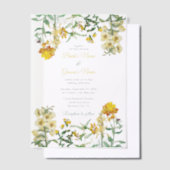 ヴィンテージイエローウォーター色フローラボタニッ結婚クス ベラム紙招待状 (オフセット)
