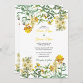 ヴィンテージイエローウォーター色フローラボタニッ結婚クス 招待状 (正面/裏面)