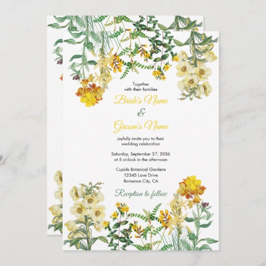 ヴィンテージイエローウォーター色フローラボタニッ結婚クス 招待状 (正面/裏面)