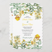 ヴィンテージイエローウォーター色フローラボタニッ結婚クス 招待状 (正面/裏面)
