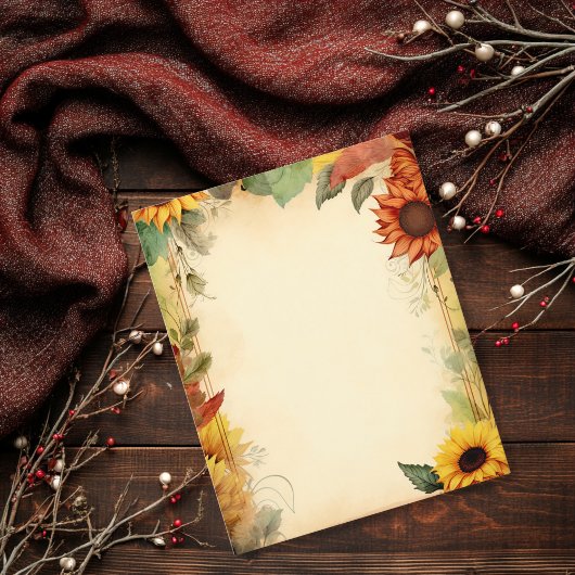 ヴィンテージイエローオレンジひまわりスクラップブック紙