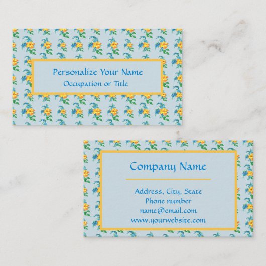 ヴィンテージイエローオレンジフラワーフローラ 名刺 (正面/裏面)