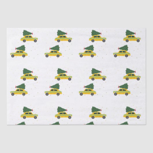 ヴィンテージイエローキャブタクシークリスマススノーパターン 薄葉紙 (正面)