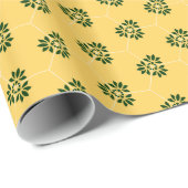 ヴィンテージイエローグリーンバルセロナフラワーパターン ラッピングペーパー (ロールコーナー)