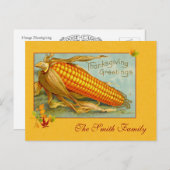 ヴィンテージイエローコブオブコーンサンクスギビング挨拶 シーズンポストカード (正面/裏面)