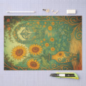 ヴィンテージイエローサンフラワーガーデンデクページ 薄葉紙 (クラフト)