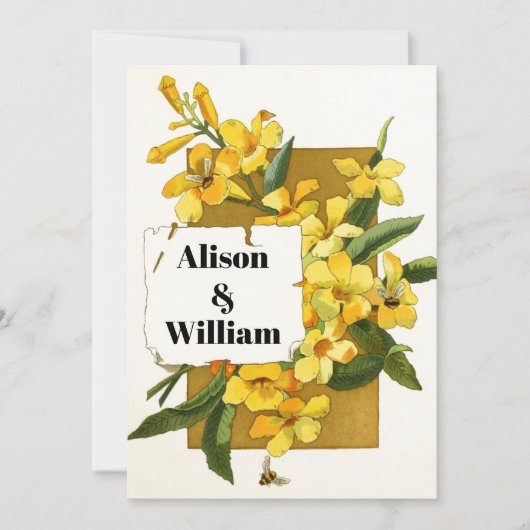 ヴィンテージイエロージャスミンフローラ春の結婚式 招待状 (正面)