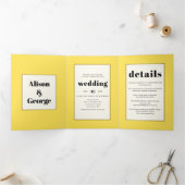 ヴィンテージイエロージャスミン及びイニシャルフローラ結婚ズ 三つ折り招待状 (内部)