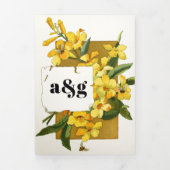 ヴィンテージイエロージャスミン及びイニシャルフローラ結婚ズ 三つ折り招待状 (カバー)