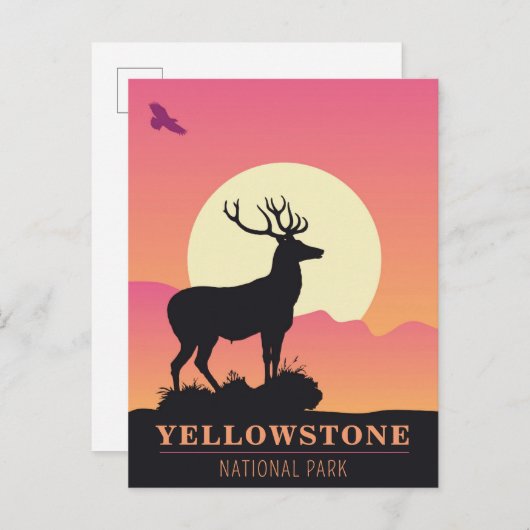 ヴィンテージイエローストーン国立公園サンセット ポストカード (正面/裏面)