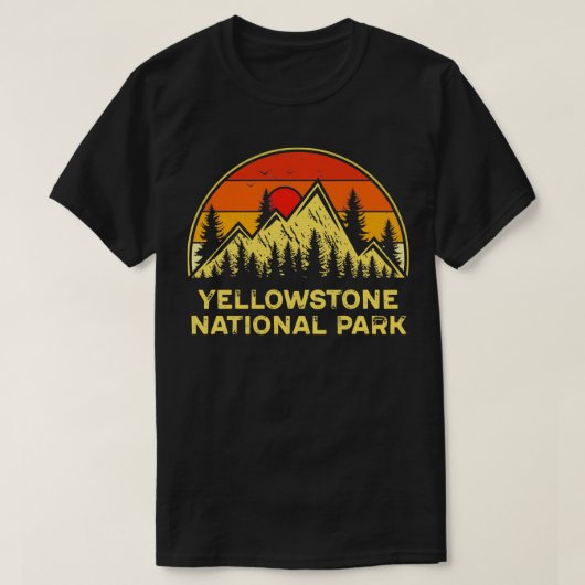 ヴィンテージイエローストーン国立公園マウンテンハイキング Tシャツ (デザイン正面)