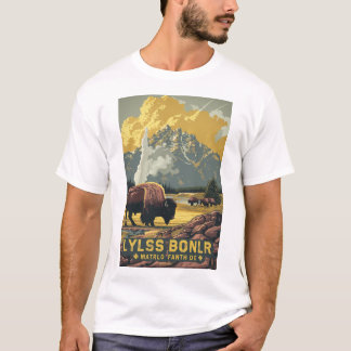ヴィンテージイエローストーン国立公園旅行ポスターT- Tシャツ