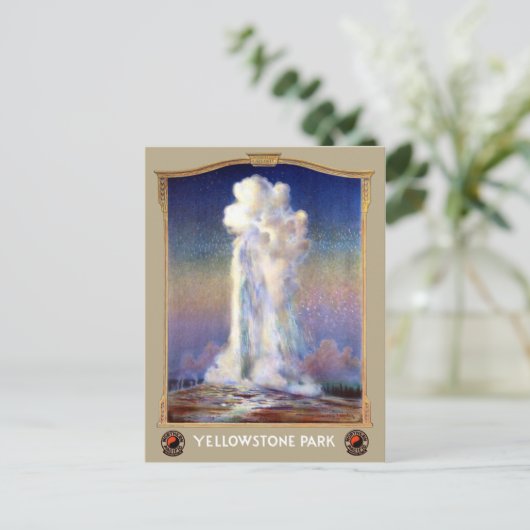 ヴィンテージイエローストーン国立公園間欠泉ポスター ポストカード (スタンド正面)