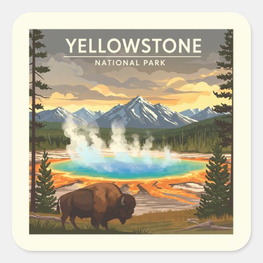 ヴィンテージイエローストーン国立公園 スクエアシール (正面)