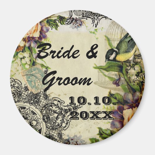 ヴィンテージイエローソングバードケージフローラ保存日 マグネット (正面)