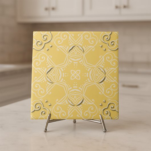 ヴィンテージイエローダマスクバロックアンティークパターン タイル