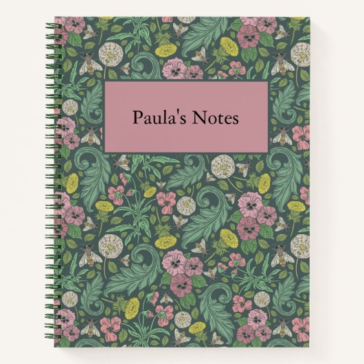 ヴィンテージイエローダンデオンズピンクパンジー顔パンジー ノートブック (正面)