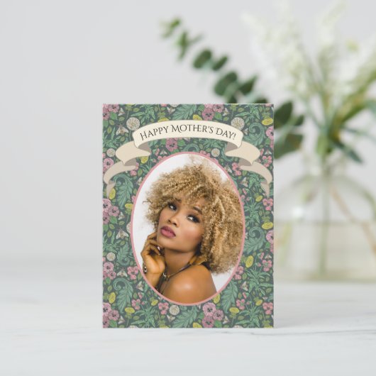 ヴィンテージイエローダンデオンズピンクパンジー顔ミツバチ ポストカード (スタンド正面)