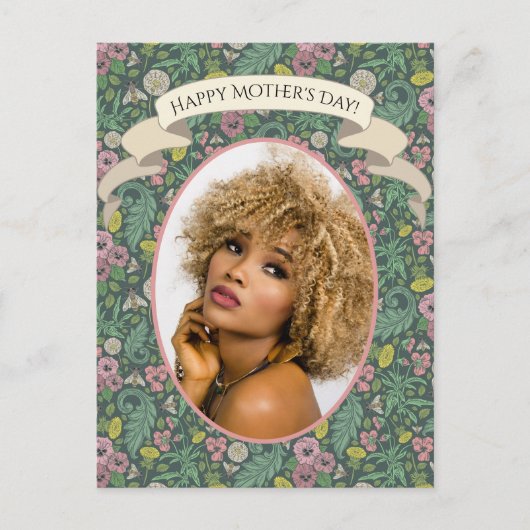 ヴィンテージイエローダンデオンズピンクパンジー顔ミツバチ ポストカード (正面)