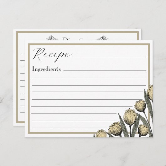ヴィンテージイエローチューリップレシピカード ポストカード (正面/裏面)