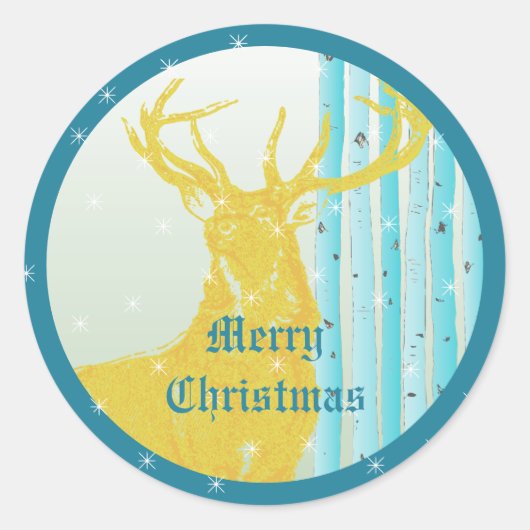 ヴィンテージイエローディアアクア樺の木ツリースノーフレーク ラウンドシール (正面)