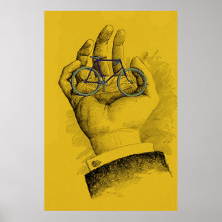 ヴィンテージイエローハンド自転車ユーモアのある自転車 ポスター