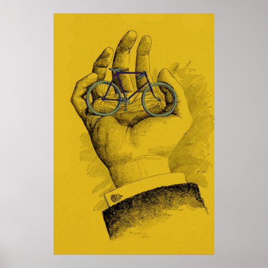 ヴィンテージイエローハンド自転車ユーモアのある自転車 ポスター (正面)