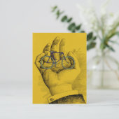 ヴィンテージイエローハンド自転車ユーモアのある自転車 ポストカード (スタンド正面)