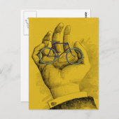 ヴィンテージイエローハンド自転車ユーモアのある自転車 ポストカード (正面/裏面)