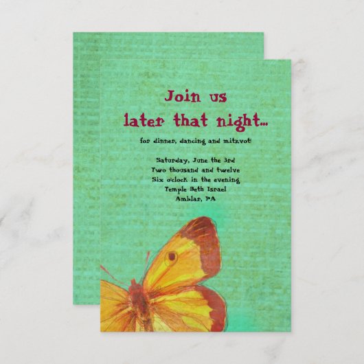 ヴィンテージイエローバタフライバルミツワーパーティー 招待状 (正面/裏面)