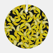 ヴィンテージイエローバナナ:黒い背景 ガラスオーナメント (裏面)