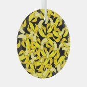 ヴィンテージイエローバナナ:黒い背景 ガラスオーナメント (正面右)