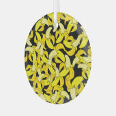 ヴィンテージイエローバナナ:黒い背景 ガラスオーナメント (正面左)