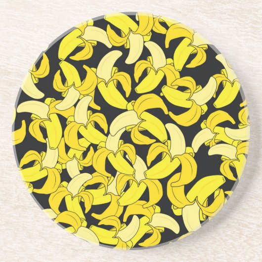 ヴィンテージイエローバナナ:黒い背景 コースター (正面)