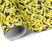 ヴィンテージイエローバナナ:黒い背景 ラッピングペーパー (ロールコーナー)