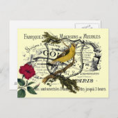 ヴィンテージイエローバードエフエメラコラージュ ポストカード (正面/裏面)