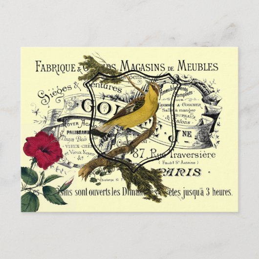 ヴィンテージイエローバードエフエメラコラージュ ポストカード (正面)