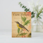 ヴィンテージイエローバードフローラフフランスのラワー ポストカード (スタンド正面)