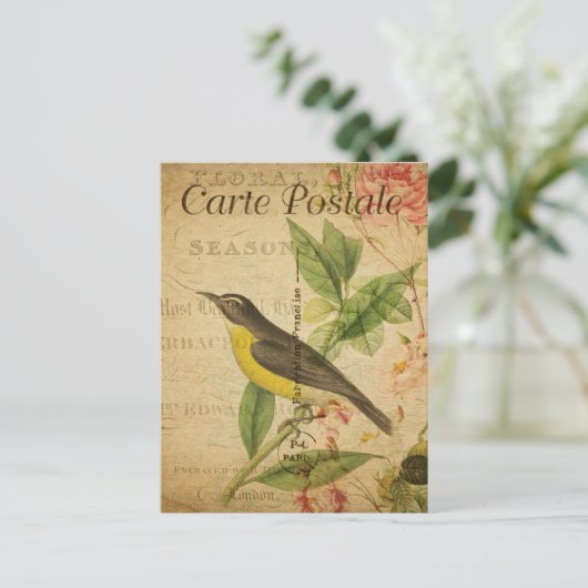 ヴィンテージイエローバードフローラフフランスのラワー ポストカード (スタンド正面)