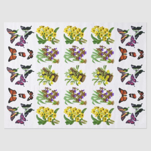 ヴィンテージイエローパープルオーキッドオレンジピンクバタフライ 薄葉紙 (正面)